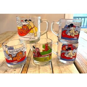 Vintage 1978-1980 McDonald's GARFIELD ODIE Glass Coffee Mugs Set of 5 Jim Davis